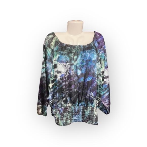 Christopher & Banks Women's Multicolor Ruffle Neck Smocked Waist Blouse Size XL - Picture 1 of 10